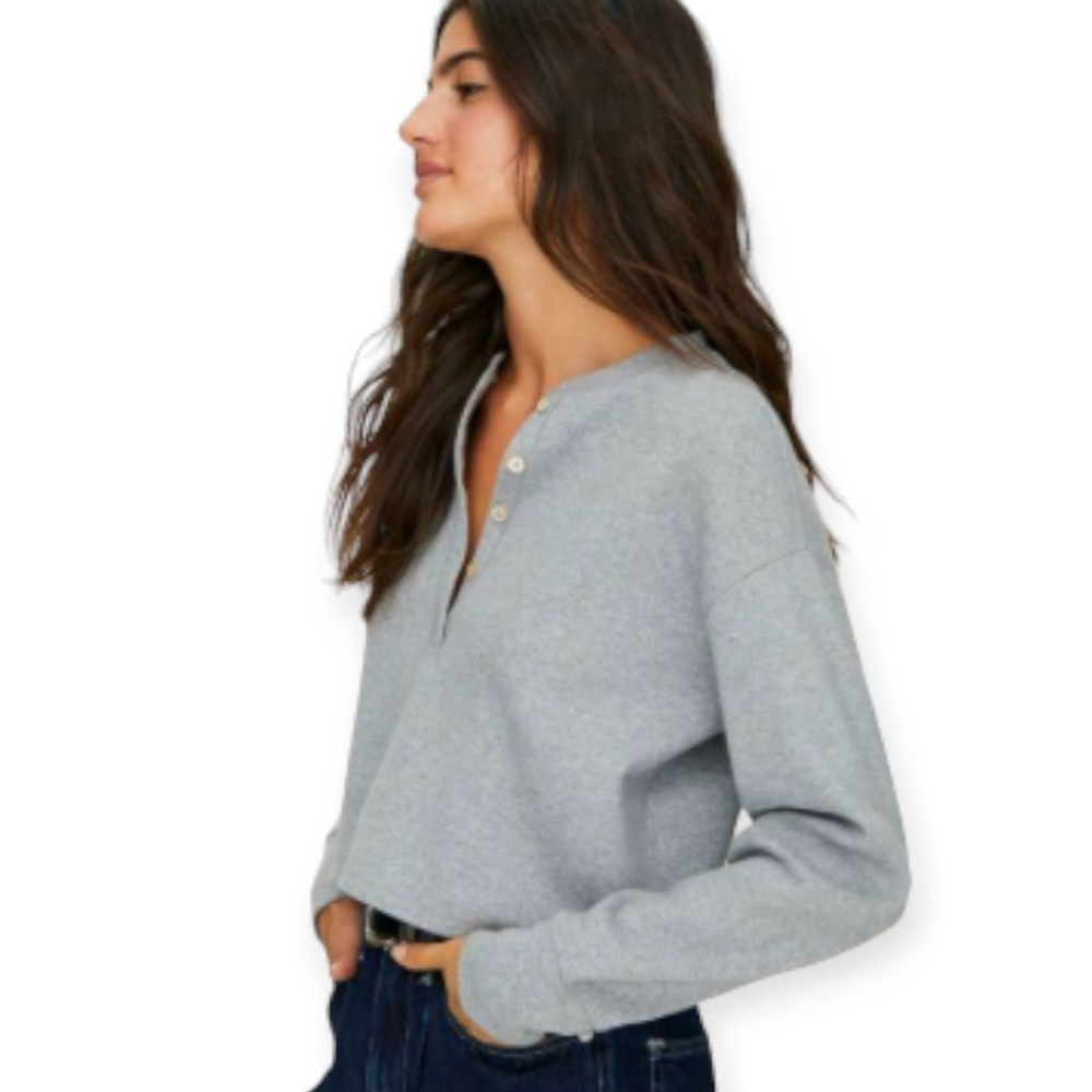 Aritzia Wilfred Free Mavis Grey Waffle Tee SZ Medium
